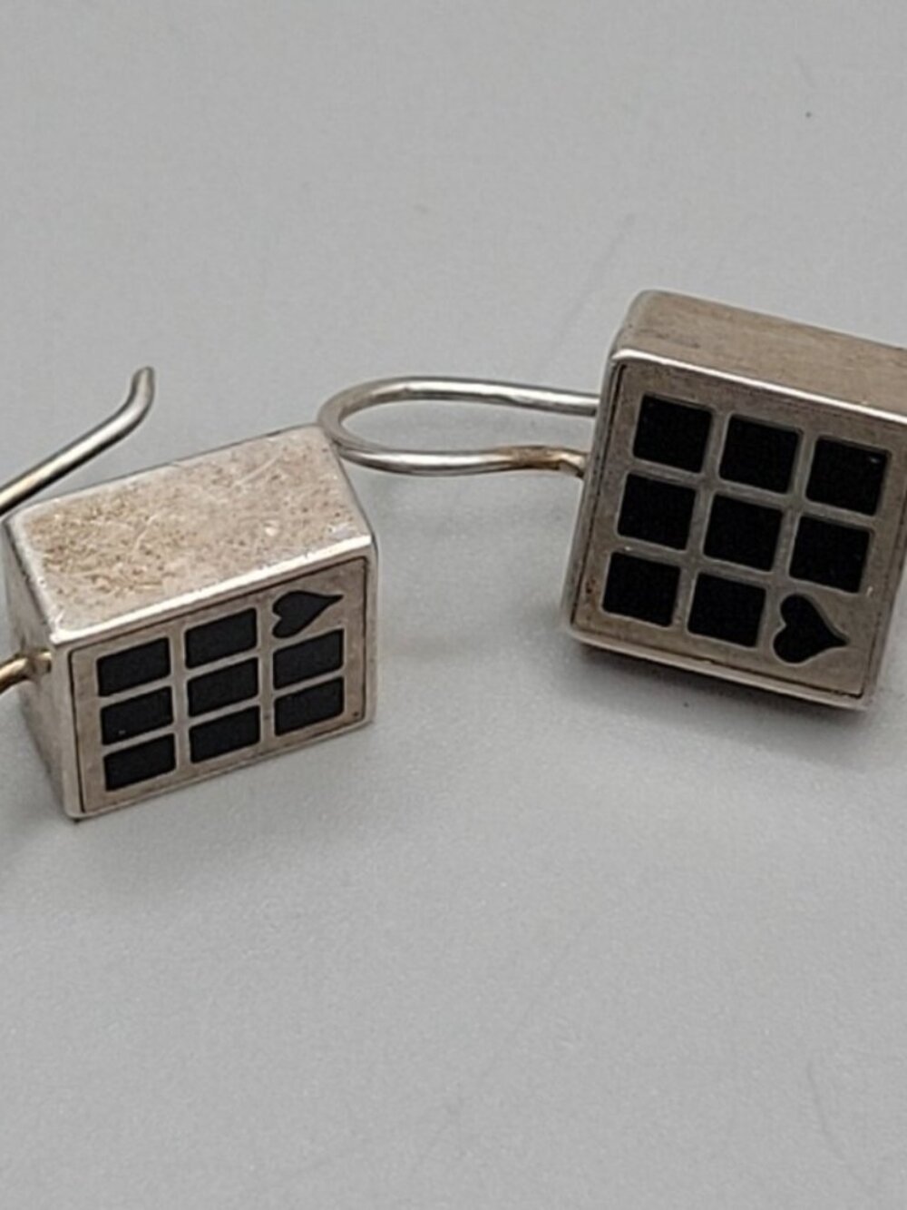 Vintage Victoria Varga Modernist 925 Sterling Silver Drop Earrings Enamel Blocks